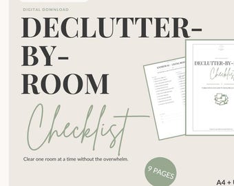 Declutter Checklist Printable, Room-by-Room Home Organization Planner, A4 & US Letter PDF