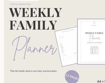 Weekly Family Planner PDF, Family Schedule, Meal Planner, Kids Organizer, A4 & US Letter