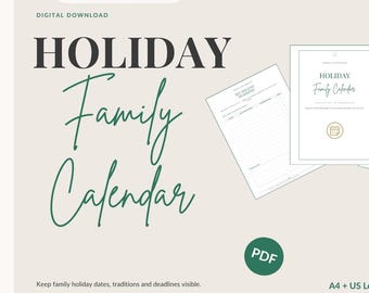 Holiday Family Calendar Printable, Undated November December January Family Schedule, A4 US Letter PDF