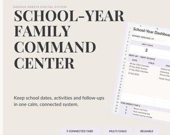 School Planner Google Sheets Template, Family Command Center for Parents, Multi-Child School Organization