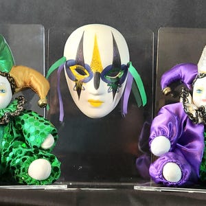 Vintage Mardi Gras Jester Dolls with Ceramic Mask
