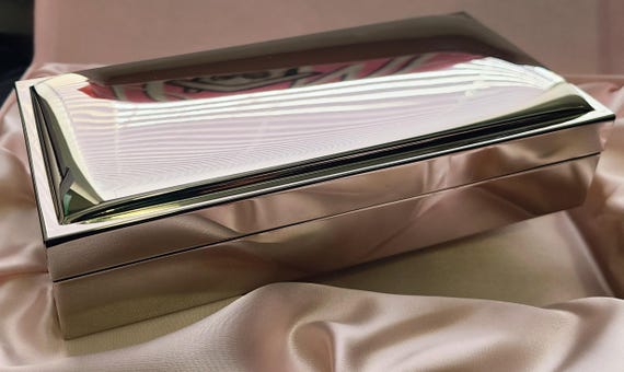 Vintage Silver Plated Sleek Rectangular Jewelry B… - image 10