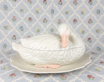 Fitz and Floyd white duck tureen with platter