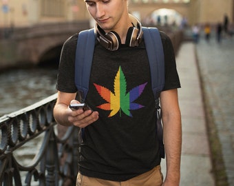 Marijuana LGBTQ Pride Tee, Support Legalization with Rainbow Weed Leaf