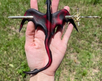 Dragon Slayer Hair Slide - Handmade Leather Hair Pin