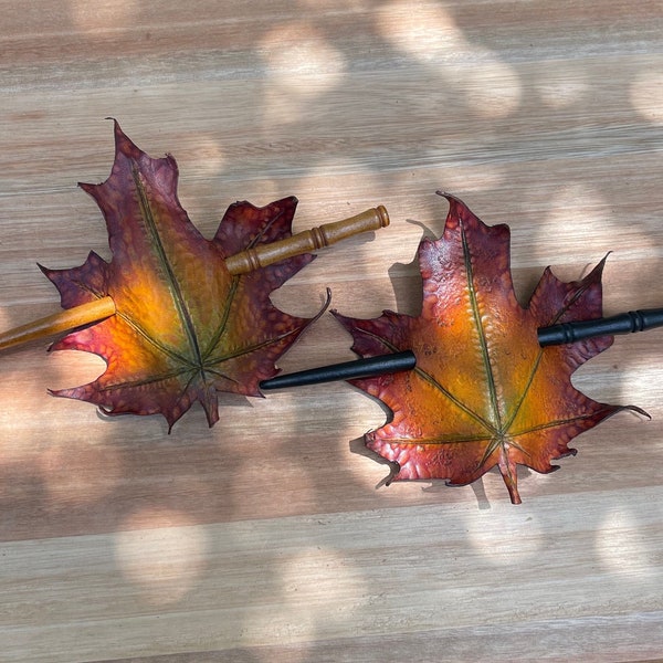 Maple Leaf Hair Slide - Leather Barette - Handmade Hair Accessory