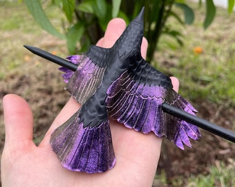 Purple Crow Stick Barrette - READY TO SHIP