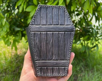 Leather Coffin Wallet - Handcarved Woodgrain