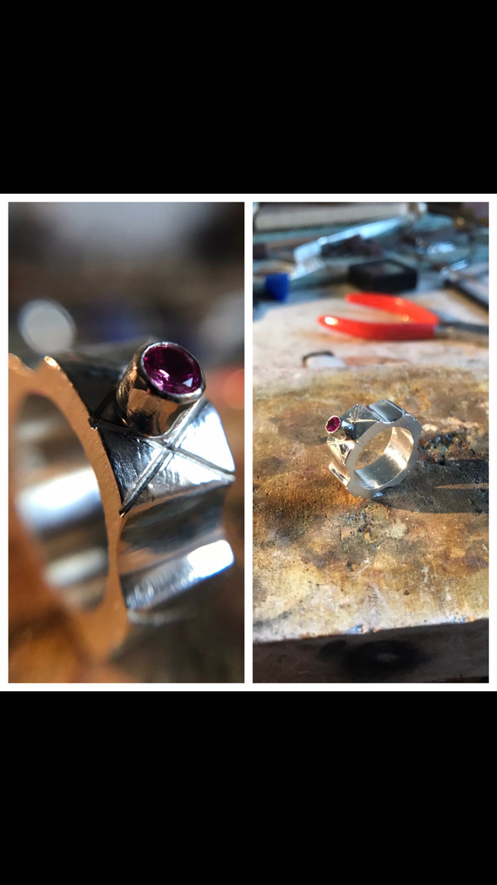 Handmade sterling silver 'Boss' ring with pink Etsy