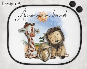 Personalised car sun shade safari animals