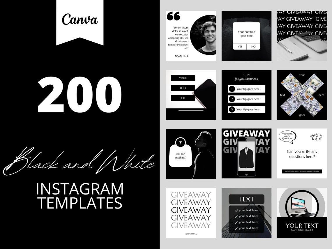 200 Black and White Instagram Canva Templates (digital Download) - Etsy