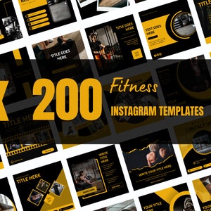 200 Fitness Instagram Canva Templates, Black and yellow templates, Social media post,  Gym post, set of 200, canva instagram feed