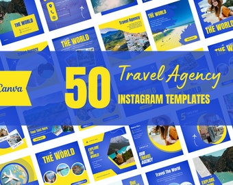 50 modèles Instagram pour agence de voyage, modèles de voyage, publication professionnelle, nature, publication sur les réseaux sociaux, lot de 50, fil Instagram canva