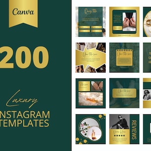 200 Green Gold Luxury Instagram Canva Templates, Luxury templates, Business post, Social media post,  set of 200, canva instagram feed