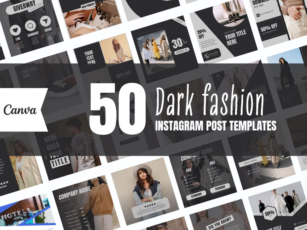 50 Dark Fashion Instagram Post Templates for Canva (PDF Guide) - Etsy