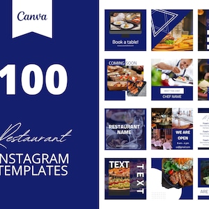 100 Royal Blue Restaurant Instagram Canva Templates, Food templates, Business posts, Social media post,  set of 100, Digital marketing