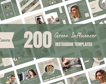 Green Influencer Instagram Templates: 200 Canva Social Media Posts (Digital)