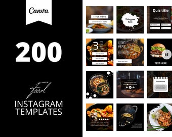 200 Food Restaurant Instagram Canva Templates, Black Restaurant templates, Business, Social media post,  set of 200, canva instagram feed
