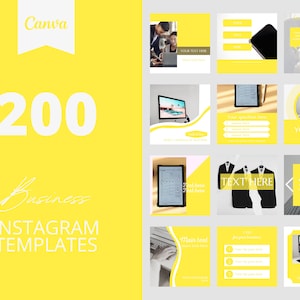 200 Yellow Business Instagram Canva Templates, Business templates, Social media post,  set of 200, canva instagram feed