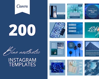 200 Blue Aesthetic Instagram Canva Templates, Blue business, nature templates, Social media post,  set of 200, canva instagram feed