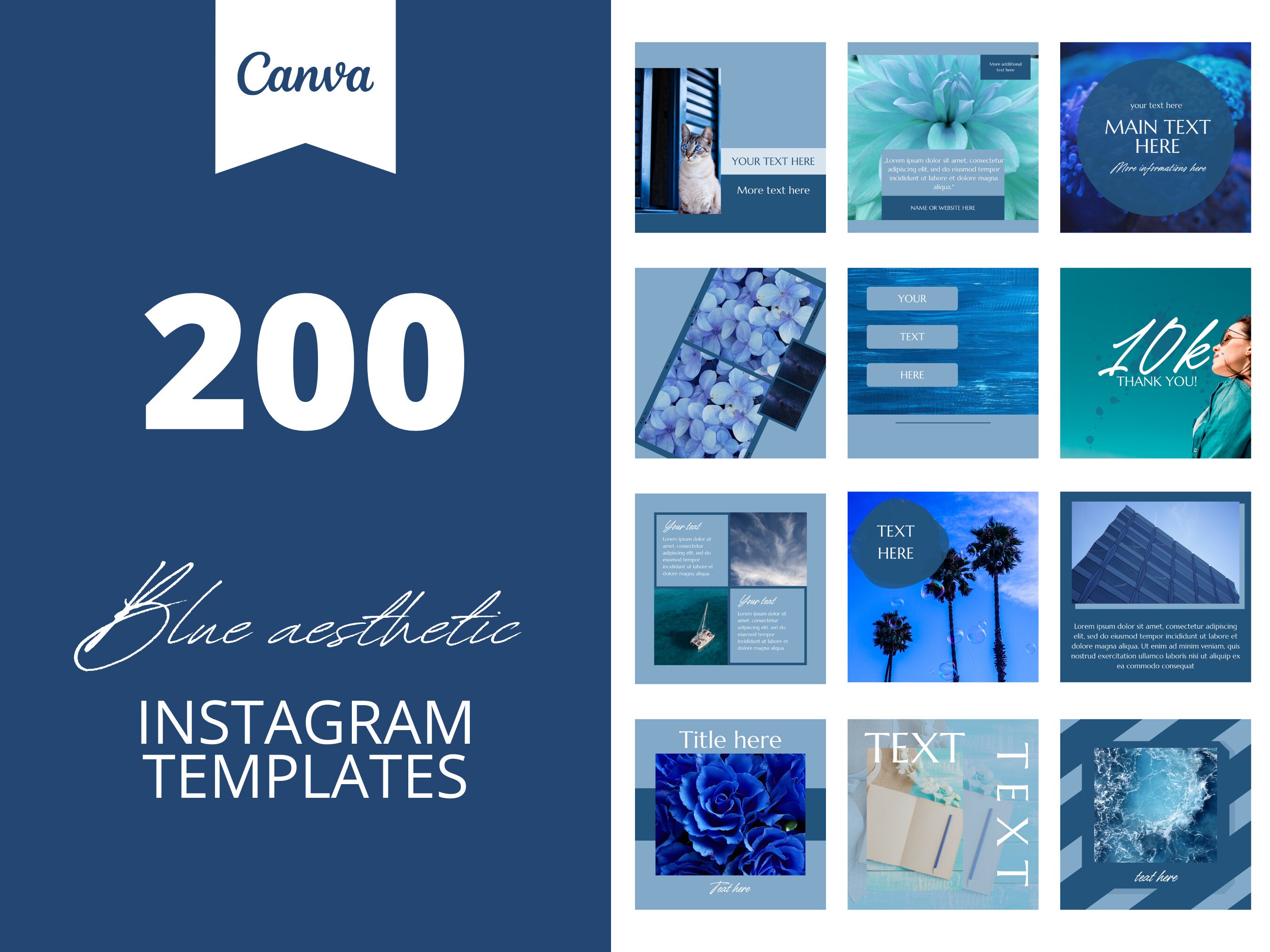 200 Blue Aesthetic Instagram Canva Templates, Blue Business, Nature ...
