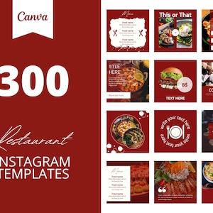 300 Restaurant Instagram Canva Templates, Business post, Red Food templates, Social media post,  set of 300, canva instagram feed