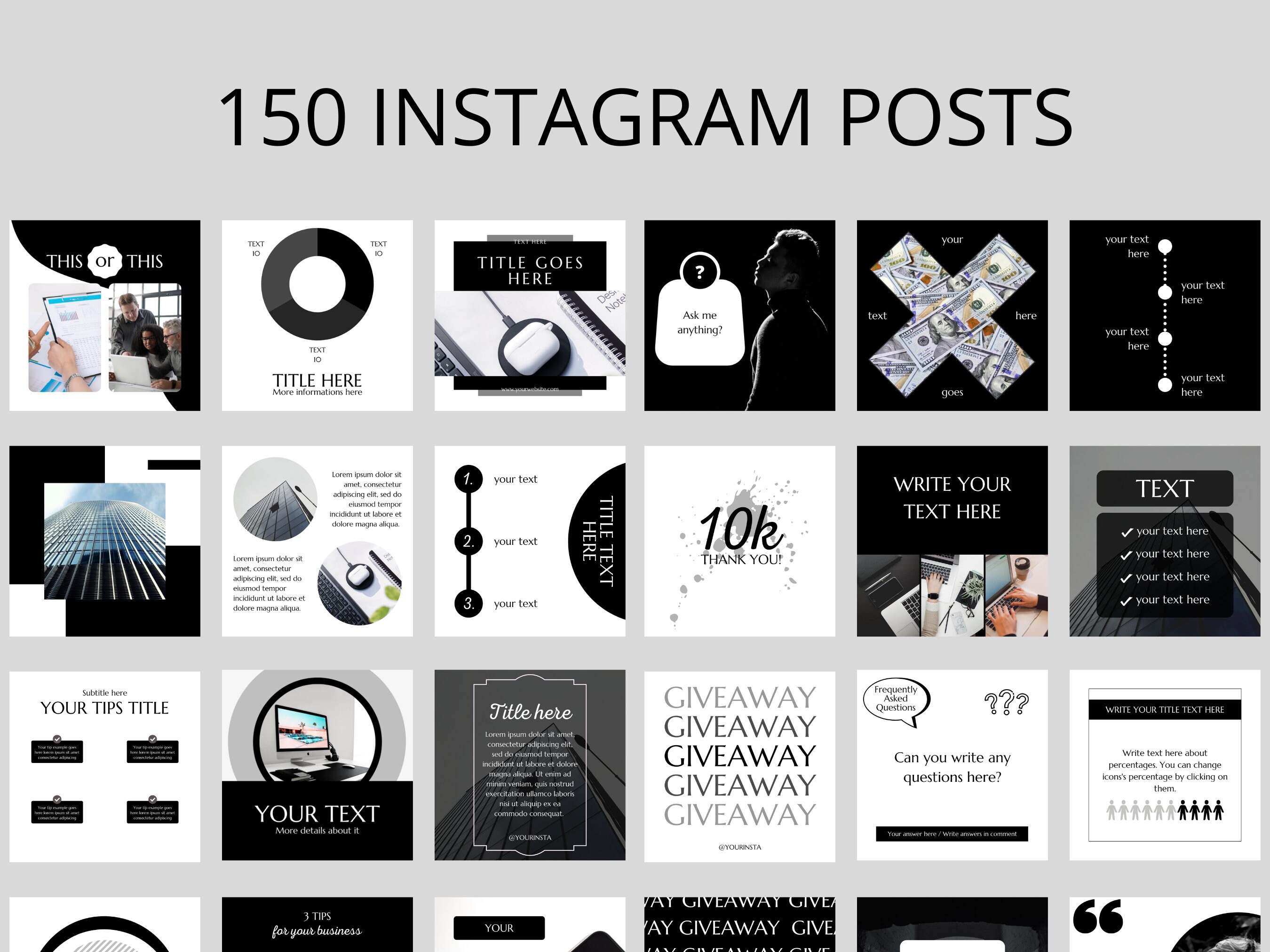 200 Black and White Instagram Canva Templates (digital Download) - Etsy