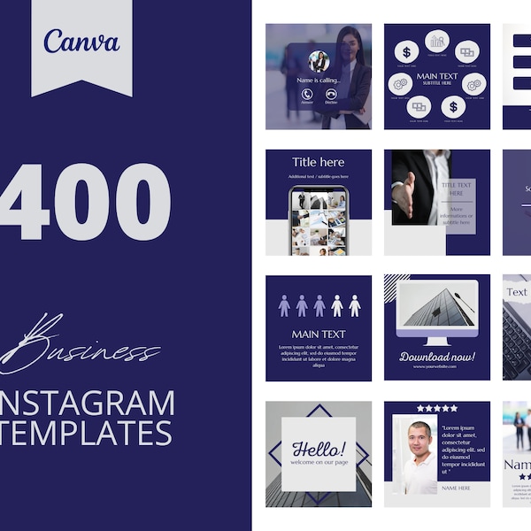 400 Blue Business Instagram Canva Templates, Royal blue templates, Business post, Social media post,  set of 400, canva instagram feed