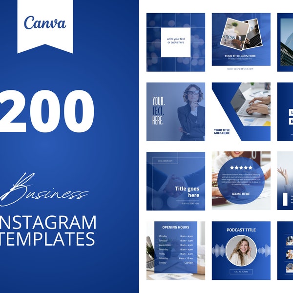 200 Blaue Business Instagram Canva Vorlagen, Royalblau Vorlagen, Business Post, Social Media Post, Set von 200, Canva Instagram Feed