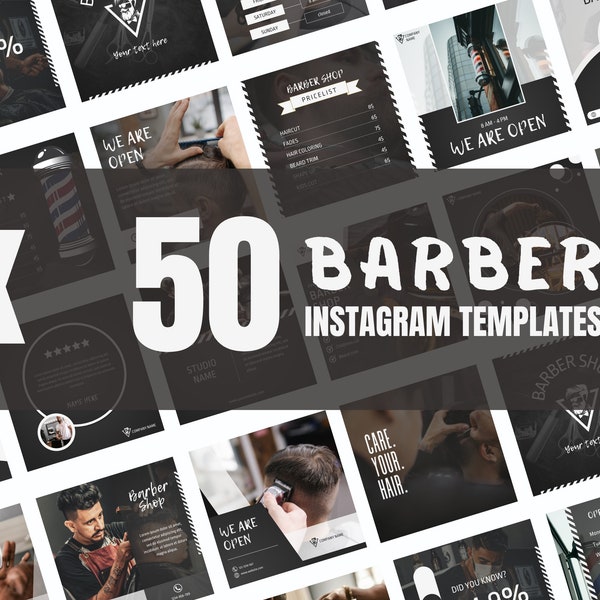 50 Barber Shop Instagram Canva Templates, Barber templates, Business post, Hairdresser, Social media post,  set of 50, canva instagram feed