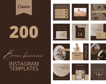 Brown Business Instagram Canva Templates: 200 Neutral Social Media Posts