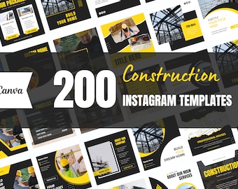 200 bouw Instagram Canva-sjablonen, werknemerssjabloon, zakelijke post, huisreparatie, sociale mediapost, set van 200, instagram-feed