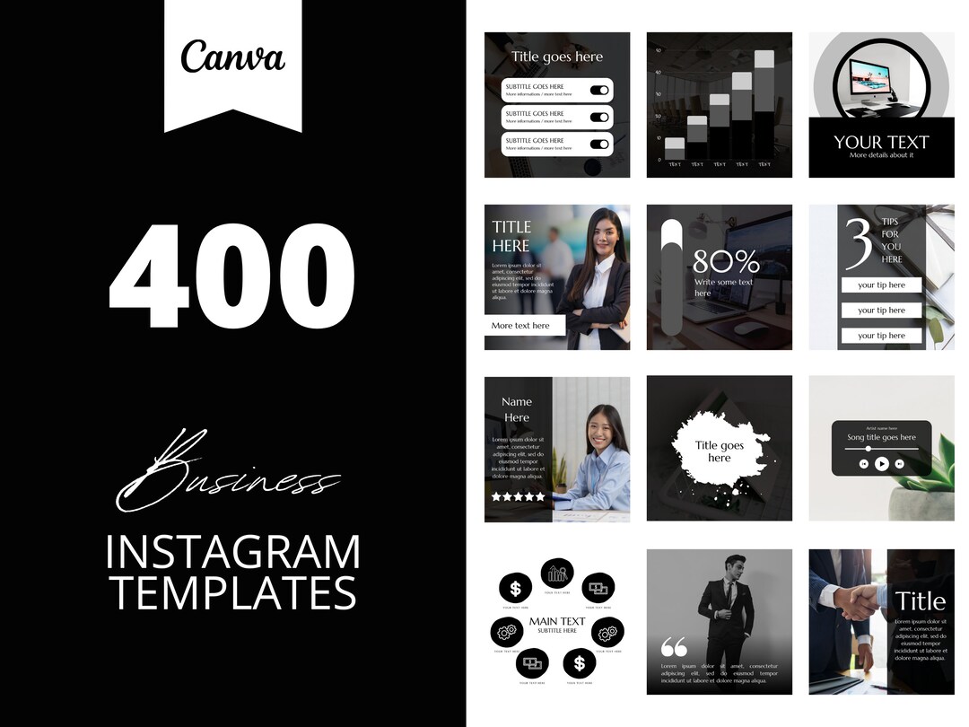 Black and White Business Instagram Canva Templates: 400 Posts & Stories ...