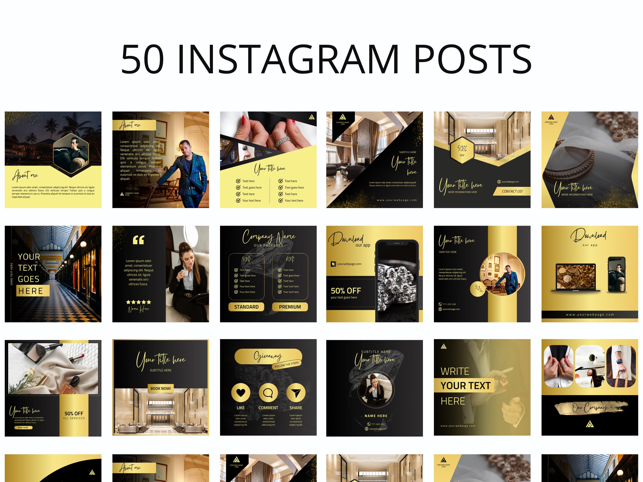 50 Black & Gold Luxury Instagram Post Canva Templates - Etsy