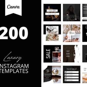 200 Luxury Instagram Templates: Black & White Canva Posts (PDF)