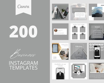 200 Grey Business Instagram Canva Templates, Minimalist, fashion templates, Social media post,  set of 200, canva instagram feed