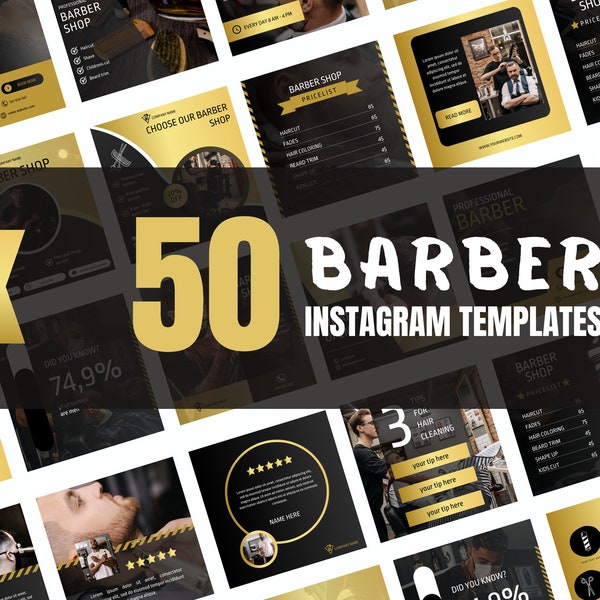 50 Barber Shop Instagram Canva Templates, Barber templates, Business post, Haircut, Social media post,  set of 50, canva instagram feed