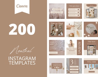 200 Neutral Instagram Templates: Brown Beige Canva Posts