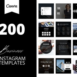 200 Black and White Instagram Canva Templates, Black, business templates, Social media post,  set of 200, canva instagram feed, fashion