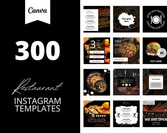 300 modèles de restaurant Instagram Canva, modèles de nourriture, publication sur les réseaux sociaux, publication d'entreprise, lot de 300, fil Instagram de toile