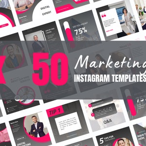 50 szablonów Canva na marketing biznesowy Instagram, agencja marketingowa, nowoczesny post biznesowy, post w mediach społecznościowych, zestaw 50, kanał Canva Instagram