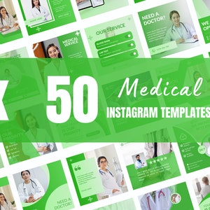 50 Medical Instagram Canva Templates, Healthcare templates, Doctor business post, Social media post,  set of 50, canva instagram feed