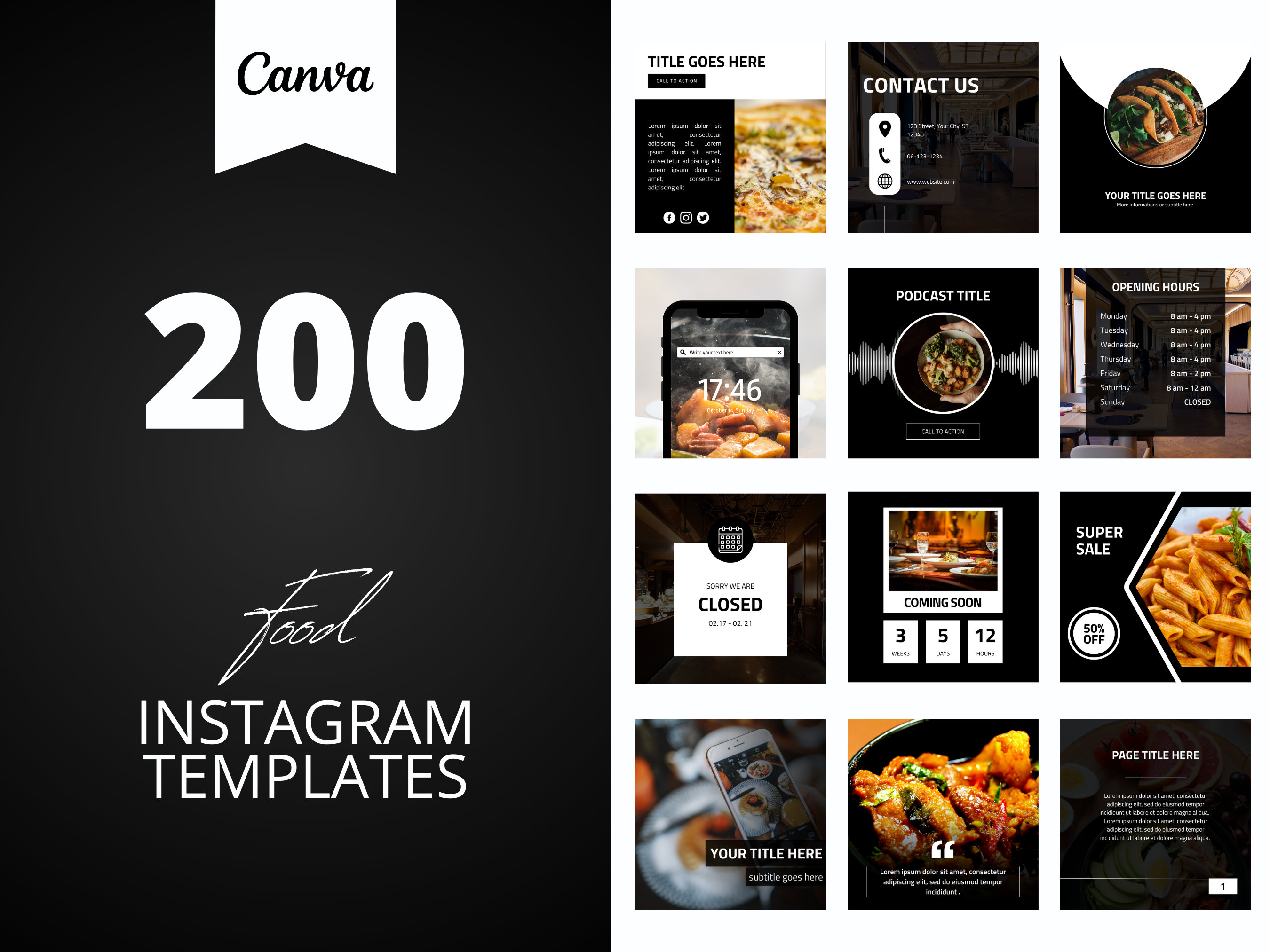 200 Food Restaurant Instagram Canva Templates (digital Download) - Etsy