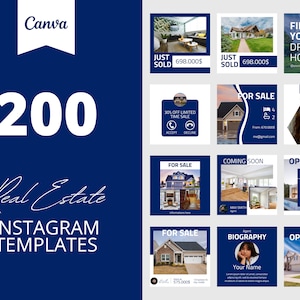 200 Real Estate Instagram Canva Templates, Royal blue templates, Realtor templates, Social media post,   canva instagram feed