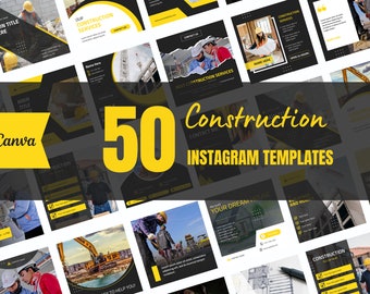 50 bouw Instagram Canva-sjablonen, werknemerssjabloon, zakelijke post, huisreparatie, sociale mediapost, set van 50, canva instagram-feed