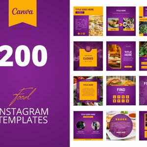 200 Food Restaurant Instagram Canva Templates, Purple Restaurant templates, Business, Social media post,  set of 200, canva instagram feed