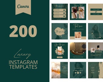 200 Green Luxury Instagram Canva Templates, Luxury templates, Business post, Fashion, Social media post,  set of 200, canva instagram feed