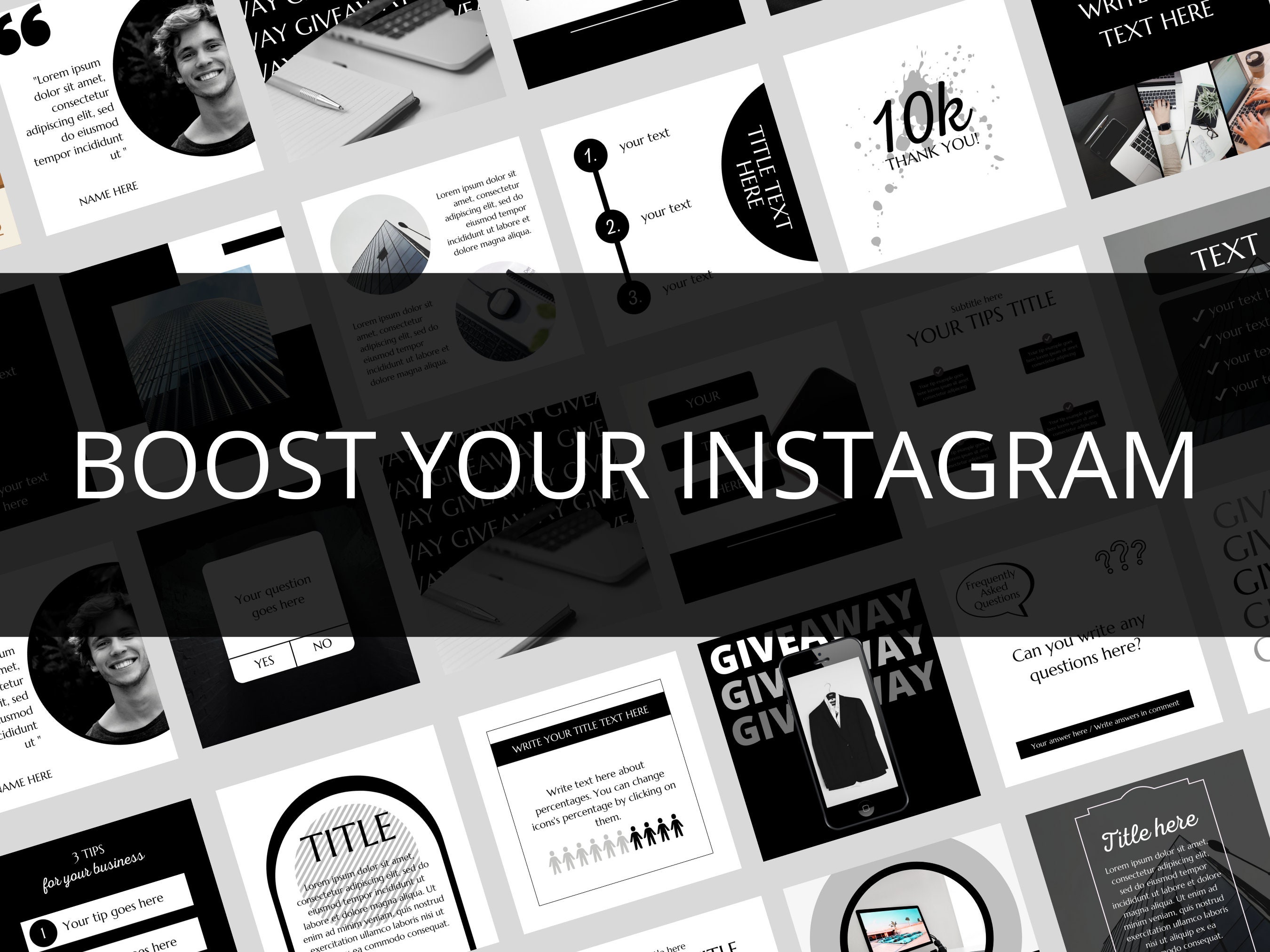 200 Black and White Instagram Canva Templates (digital Download) - Etsy