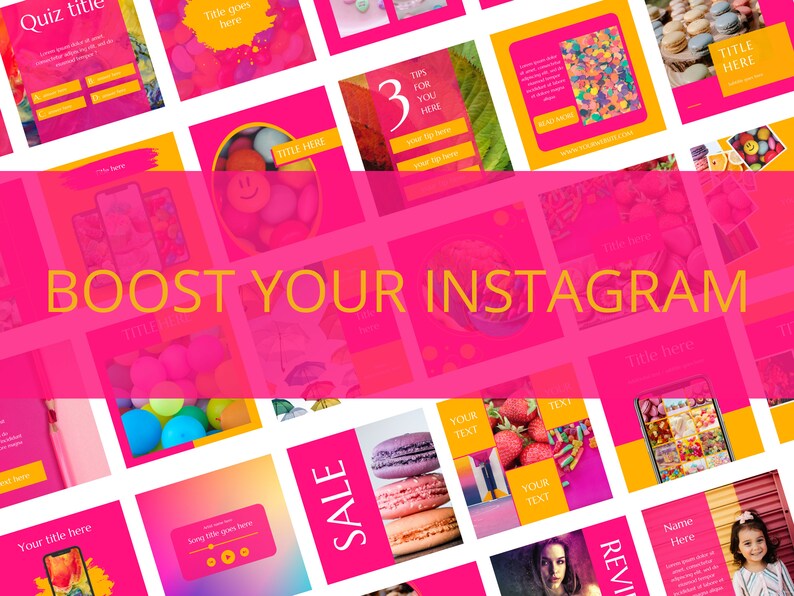 200 Colorful Instagram Canva Templates: Pink & Orange Social Media ...