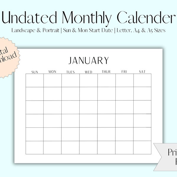 Blank Portrait Calendar Template - Etsy
